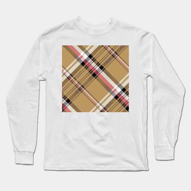 hot pink beige plaid tartan Long Sleeve T-Shirt by gossiprag